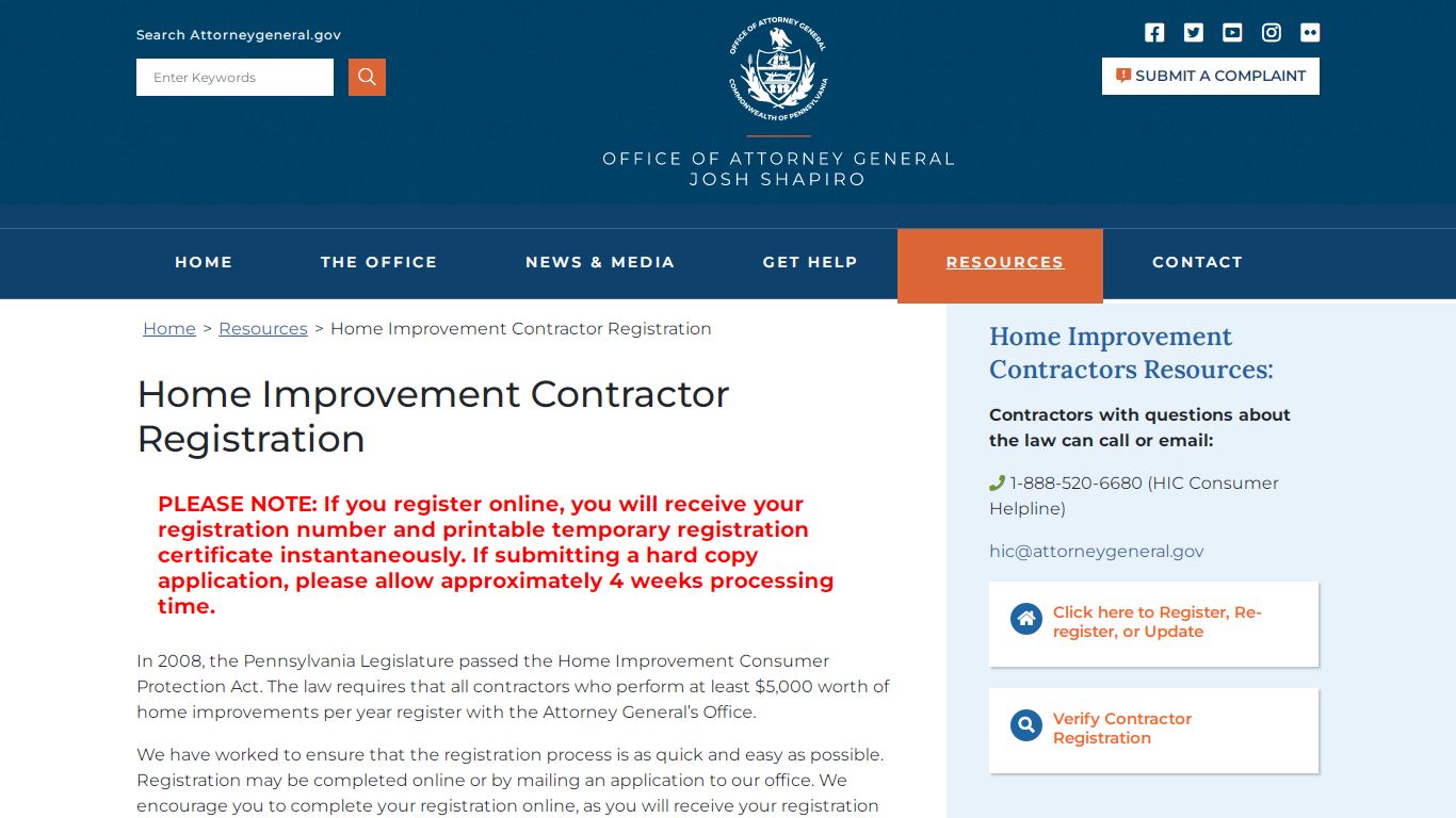 Home Improvement Contractor Registration – PA Office of Attorney General